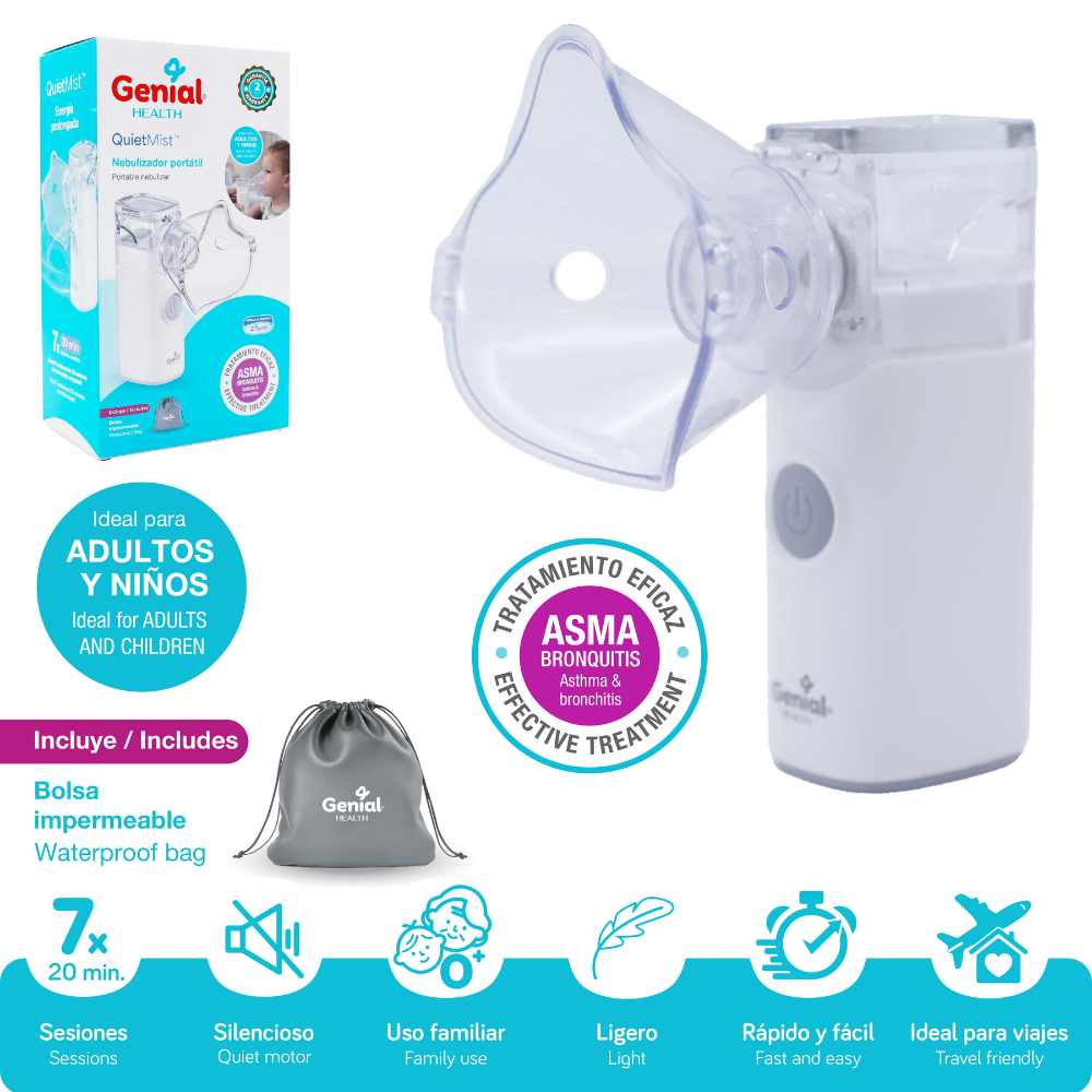 Nebulizador Portátil Genial Health QuietMist para Adultos y Niños – Silencioso, Ligero y Compacto