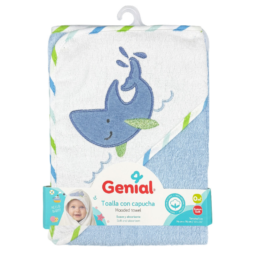 Toalla con Capucha Genial para Bebé 76 × 76 cm – 100% Algodón Natural, Suave y Absorbente