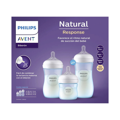Set de Biberones Para Bebé Natural Response - Paquete de 3 Biberones Tamaños 4, 8 y 11 Onzas