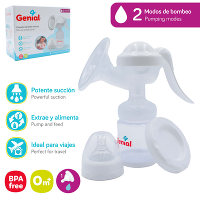 Extractor de Leche Manual Genial – 2 Modos de Bombeo, BPA Free y Portátil