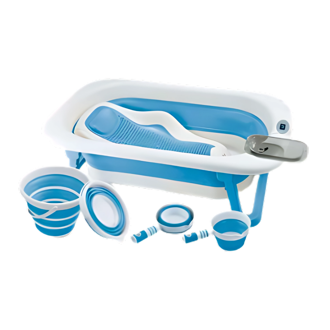 Set de Bañera Para Bebés 4 en 1 - Incluye Asiento, Balde y Regadores - Color Azul