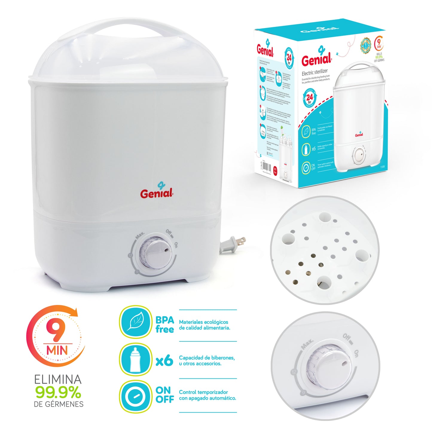 Esterilizador De Biberones Con Capacidad de 6 Biberones y Accesorios