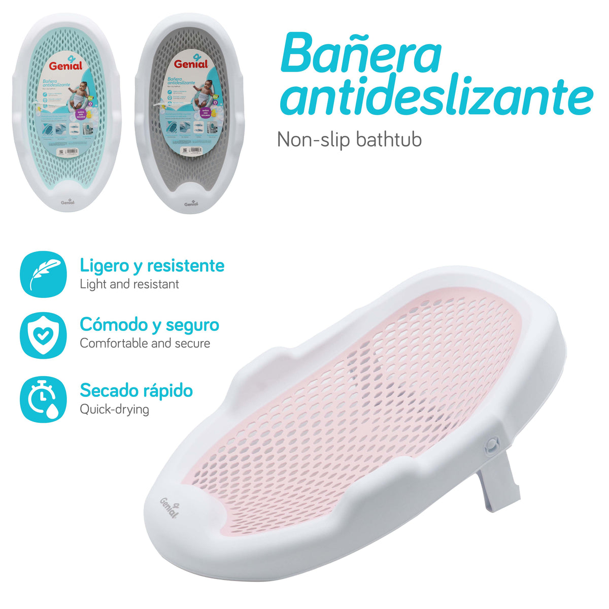 Bañera Antideslizante Genial para Bebé – Cómoda, Segura y de Secado Rápido