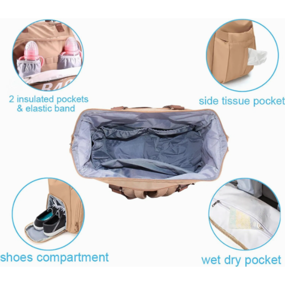 Pañalera Mommy Bag Multifuncional con Cambiador, Bolsillos Térmicos y Compartimento para Zapatos – Bolso y Mochila para Bebé