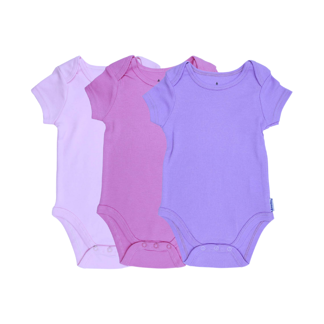 Set De Bodys Manga Corta 100% Algodón (3 Piezas)