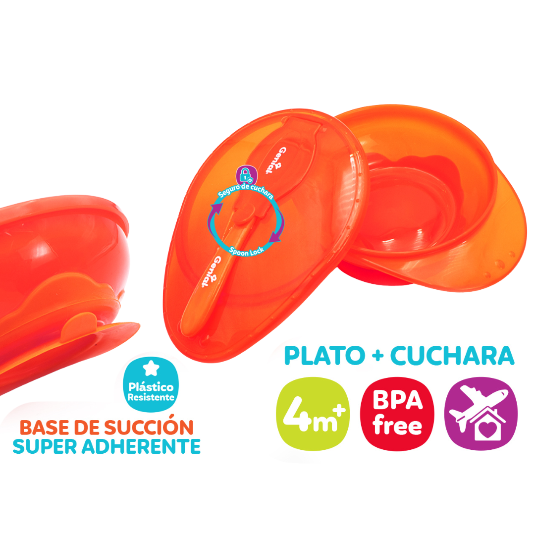 Plato + cuchara con base de succión