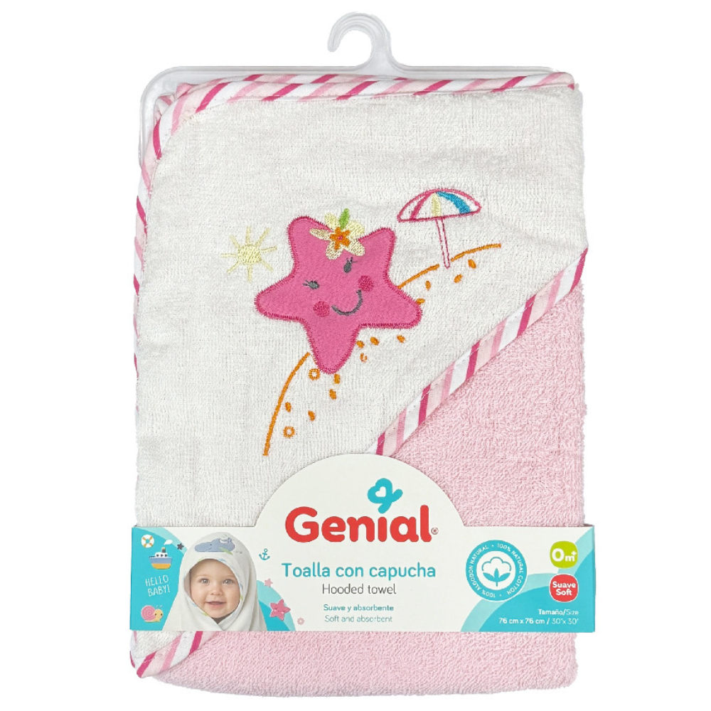 Toalla con Capucha Genial para Bebé 76 × 76 cm – 100% Algodón Natural, Suave y Absorbente