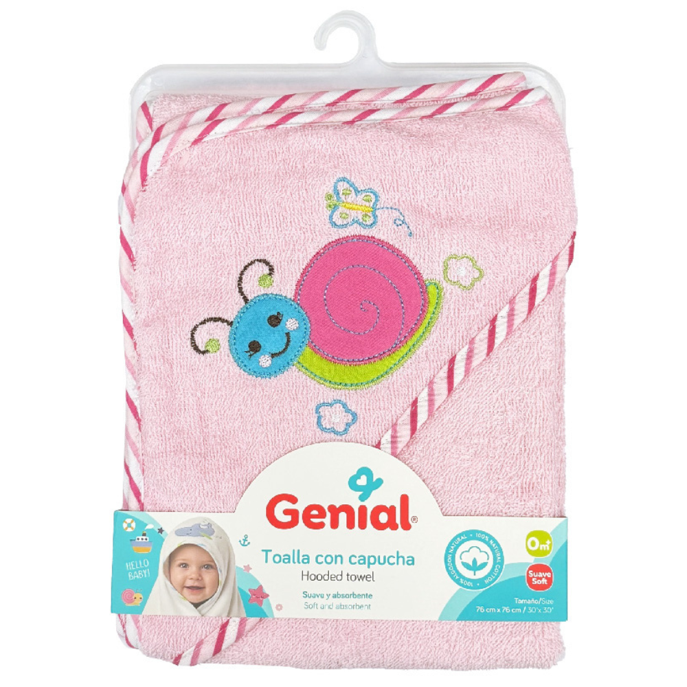 Toalla con Capucha Genial para Bebé 76 × 76 cm – 100% Algodón Natural, Suave y Absorbente