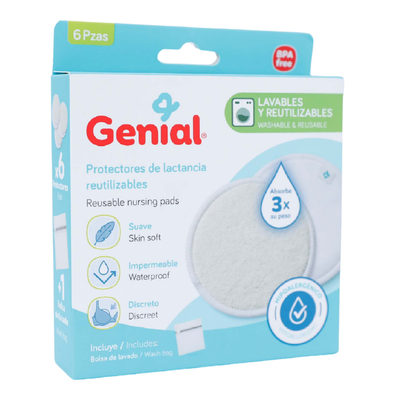 Protectores de Lactancia Reutilizables Genial 6 Piezas – Lavables, Absorbentes e Impermeables