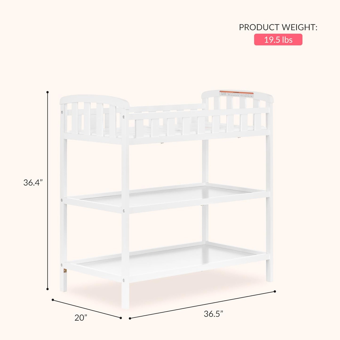 Cambiador para Bebe en Madera de Pino - Blanco