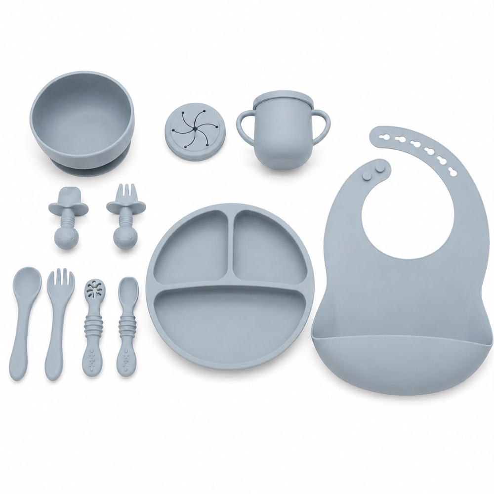 Set de Alimentación para Bebé de Silicona con Plato de Succión, Bowl, Vaso, Babero y Cubiertos – Ideal para BLW
