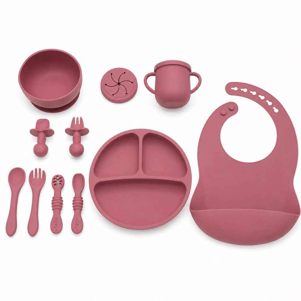 Set de Alimentación para Bebé de Silicona con Plato de Succión, Bowl, Vaso, Babero y Cubiertos – Ideal para BLW