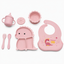 Set de Alimentación para Bebé 7 Piezas de Silicona con Babero, Plato Dividido, Bowl, Vaso y Cubiertos