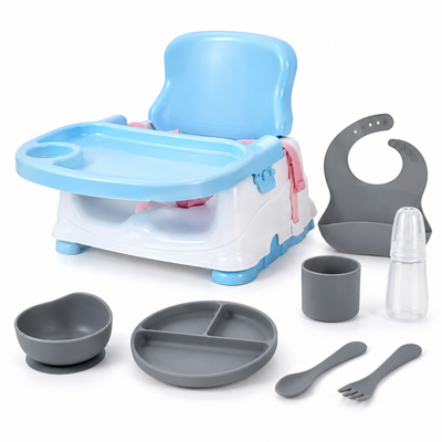Silla Elevadora para Bebé con Bandeja y Set de Alimentación de Silicona – Booster Portátil para Comer