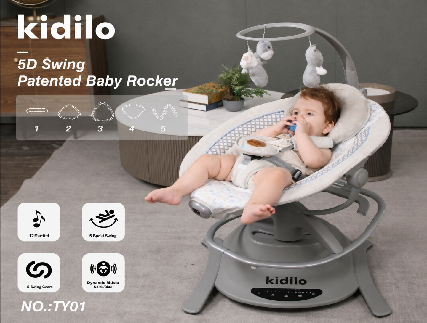 Mecedora Para Bebes Kidilo con Distintos Modos de Movimiento - Incluye mosquitero