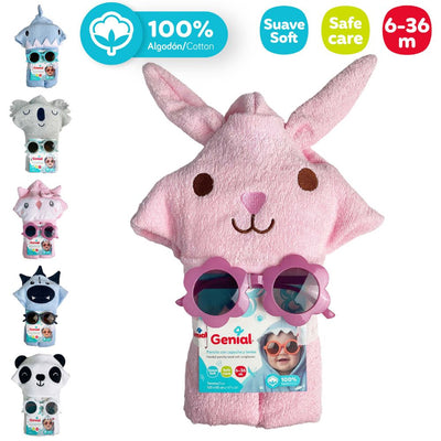 TOALLA DE BAÑO CON CAPUCHA Y LENTES A JUEGO